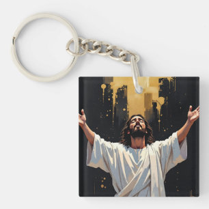 Jesus Christus unser Erlöser   Schwarz und Gold Schlüsselanhänger