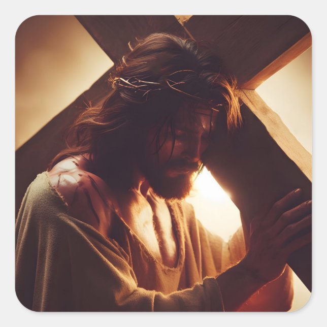 Jesus Christus wählte Cross Religious Quadratischer Aufkleber (Vorderseite)