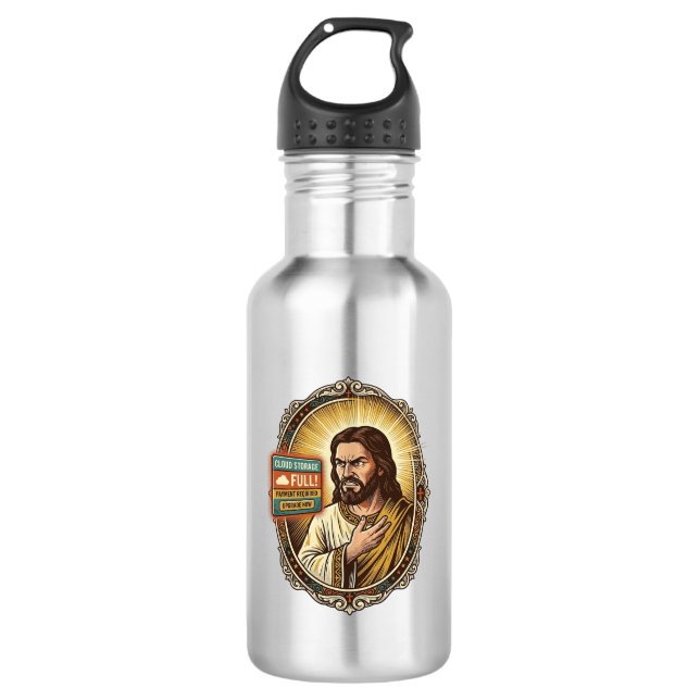 Jesus Cloud-Speicher voll Warnung Paywall Tech Hum Edelstahlflasche (Vorderseite)