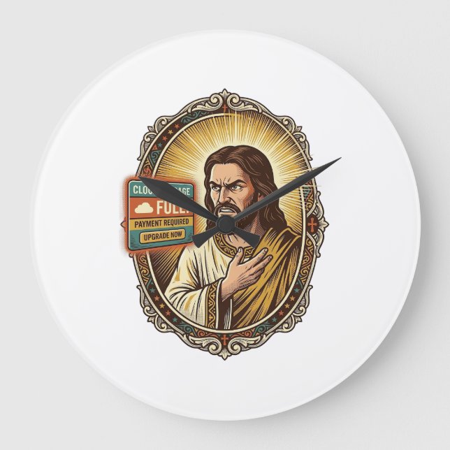 Jesus Cloud-Speicher voll Warnung Paywall Tech Hum Große Wanduhr (Vorderseite)