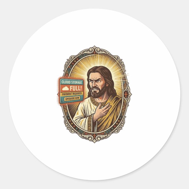Jesus Cloud-Speicher voll Warnung Paywall Tech Hum Runder Aufkleber (Vorderseite)