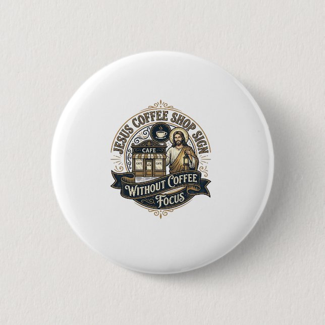 Jesus Coffeeshop-Schild ohne Kaffee-Fokus Jesus  Button (Vorderseite)