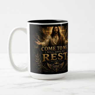 Jesus Come to Me Christian Gold Sacred Art Zweifarbige Tasse