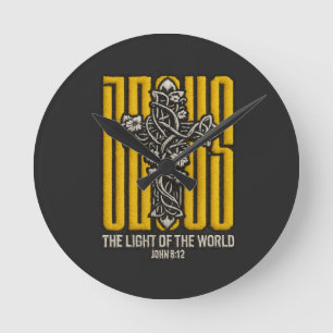 Jesus Cross bestickt Runde Wanduhr