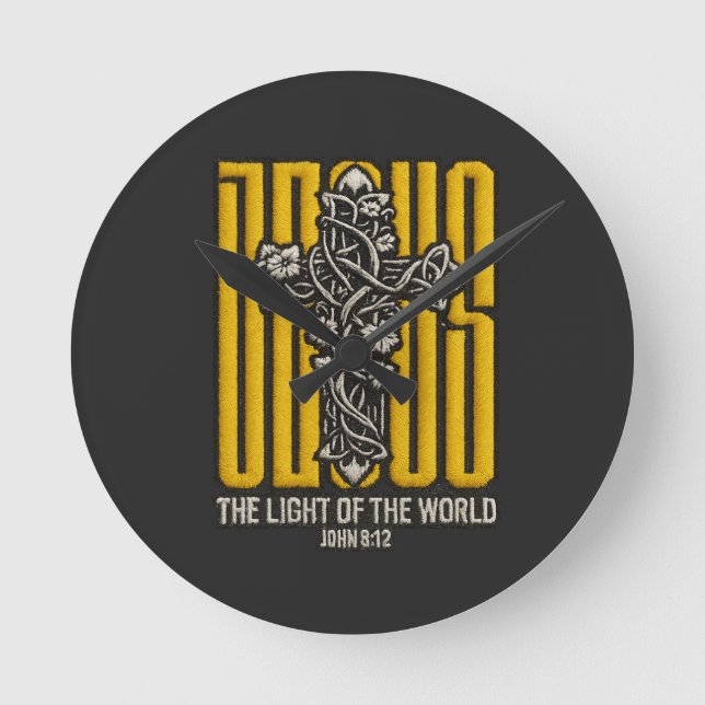 Jesus Cross bestickt Runde Wanduhr (Vorderseite)