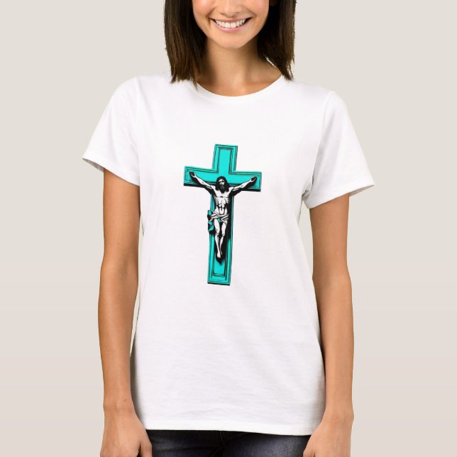 Jesus Cross Crucifixe Osterweihnachtsfarben T-Shirt (Vorderseite)