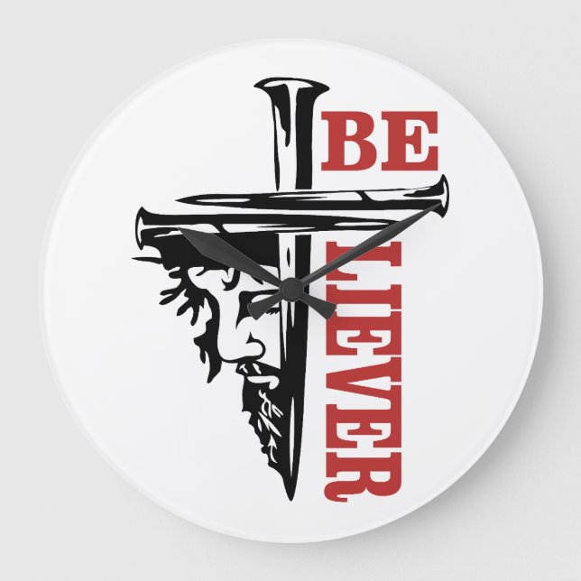 Jesus Cross Nail Design – Powerful Christian Große Wanduhr (Vorderseite)