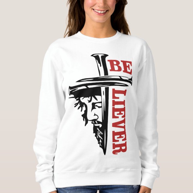 Jesus Cross Nail Design – Powerful Christian Sweatshirt (Vorderseite)