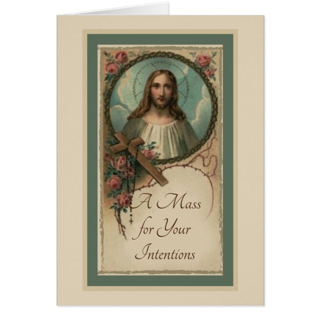 Jesus Cross Rosary katholische Mass Offering Card (Vorne)