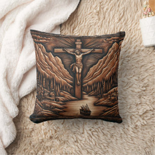 Jesus Crucified Amidst Mountains und Fluss Kissen