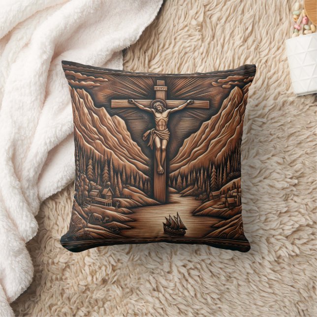 Jesus Crucified Amidst Mountains und Fluss Kissen (Decke)