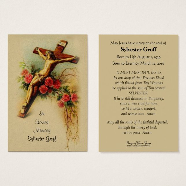 Jesus Crucifix Rose Beerdigung Gedenkkarte - (Vorne & Hinten)