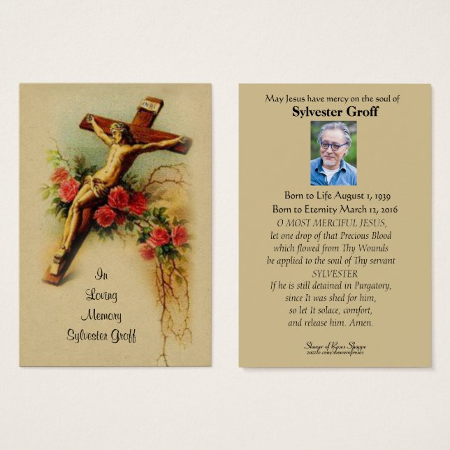 Jesus Crucifix Rose Beerdigung Gedenkkarte - (Vorne & Hinten)