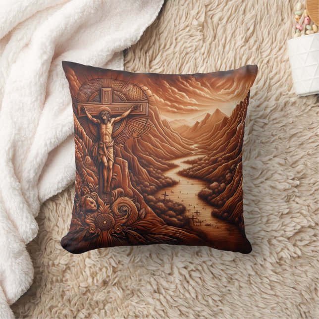 Jesus Crucifixe in der Serengebirgslandschaft Kissen (Decke)