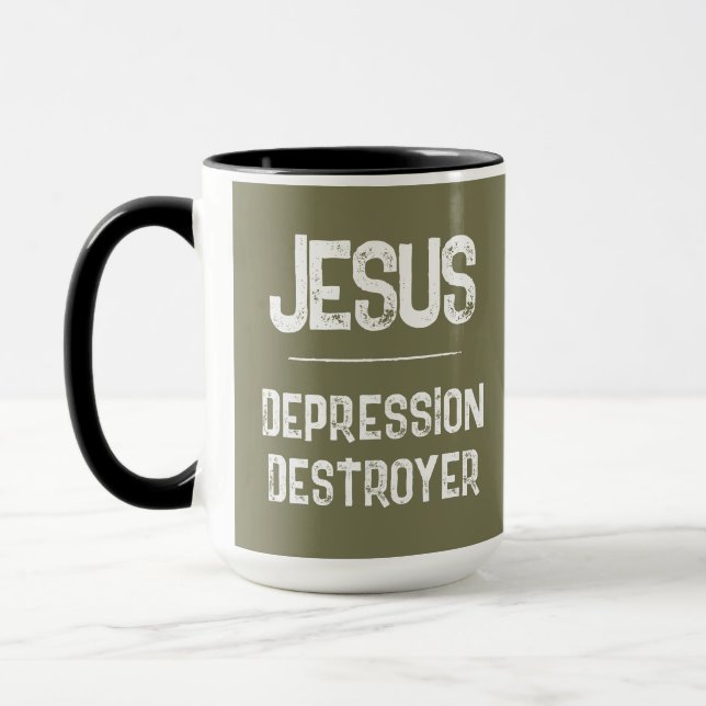 Jesus Depression Zerstörer Olive Army Grün Tasse (Links)