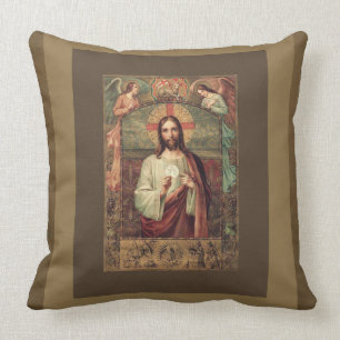 Jesus, der Abendmahl-Wirt mit Engeln oben hält Kissen