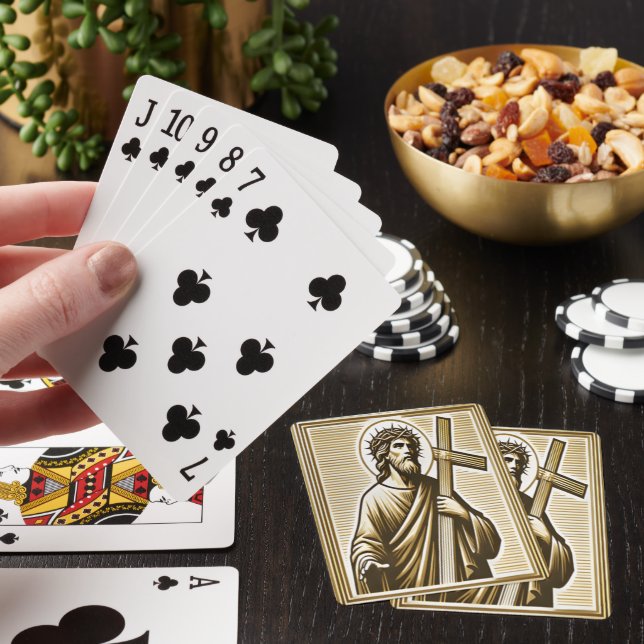 Jesus, der das Goldene Kreuz mit Mitgefühl umgeht Spielkarten (In Situ)