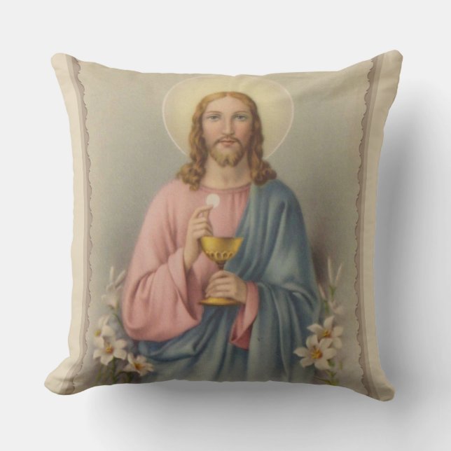 Jesus, der das heilige Abendmahl u. den Chalice Kissen (Vorderseite)