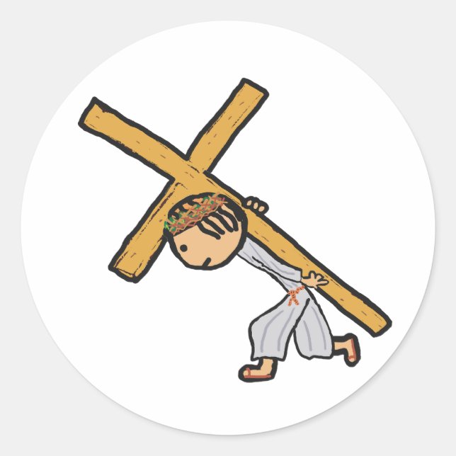 Jesus, der das Kreuz trägt Runder Aufkleber (Vorderseite)