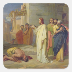 Jesus, der den Aussätzigen, 1864 heilt Quadratischer Aufkleber
