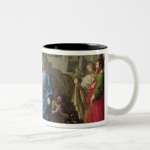 Jesus, der den Sohn der Witwe von Naim wieder Zweifarbige Tasse