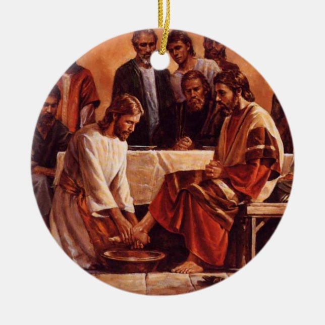 Jesus, der die Schüler-Fuß-Verzierung wäscht Keramik Ornament (Vorne)