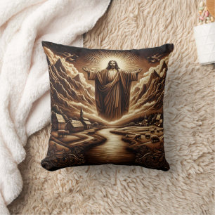 Jesus, der eine serene Landschaft des ländlichen R Kissen