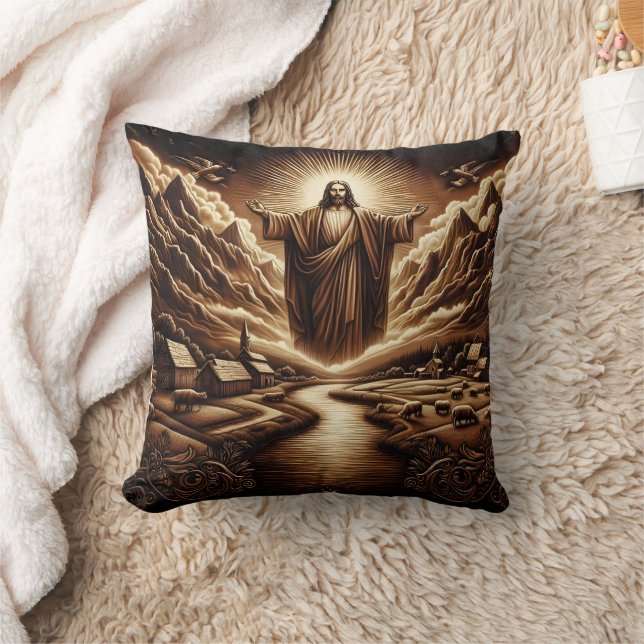 Jesus, der eine serene Landschaft des ländlichen R Kissen (Decke)