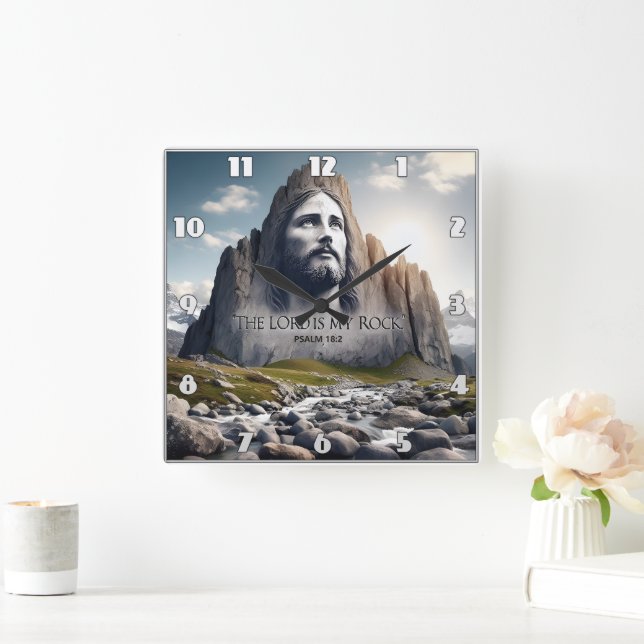 Jesus der Felsen des Zeitalters Quadratische Wanduhr (Zuhause)