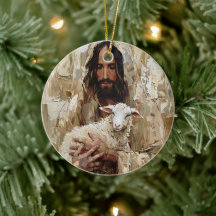 Jesus der gute Hirte hält das Lamm