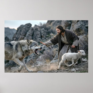 Jesus der gute Hirte und Beschützer Poster