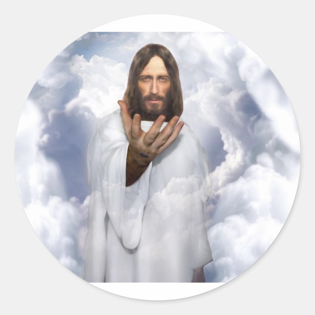 Jesus, der heraus Hoffnung erreicht Runder Aufkleber (Vorderseite)