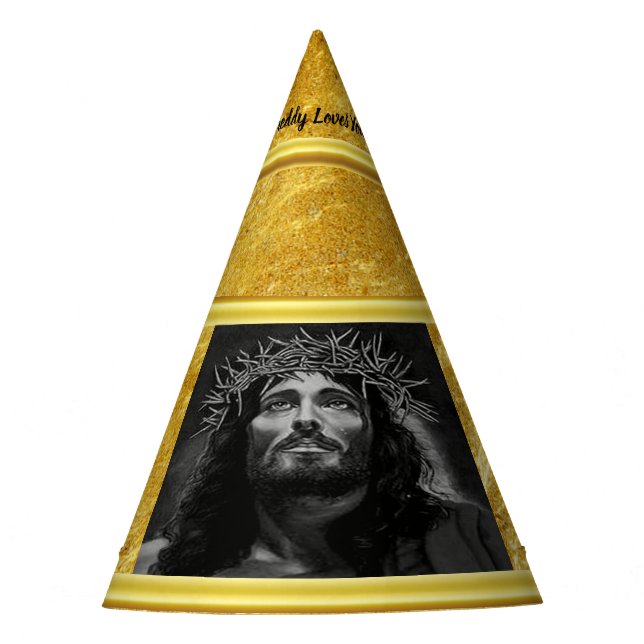 Jesus, der Himmel mit einem Goldfolienentwurf Partyhütchen (Vorderseite)