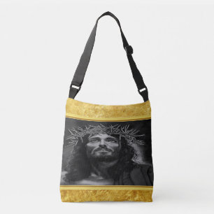 Jesus, der Himmel mit einem Goldfolienentwurf Tragetaschen Mit Langen Trägern
