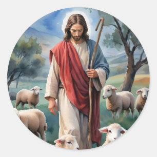 Jesus der Hirte Runder Aufkleber