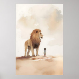 Jesus Der Löwe Und Das Kind Aquarell Christlich Poster