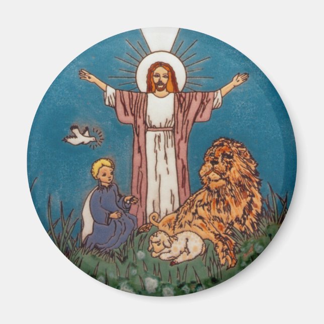 Jesus der Löwe und das Lamm Magnet (Vorne)