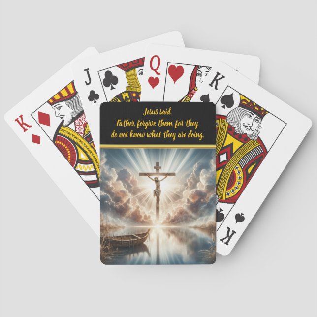 Jesus, der über noch reflektierende Gewässer hängt Spielkarten (Rückseite)