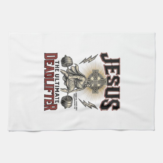 Jesus Der ultimative Deadlifter Vintage Christlich Geschirrtuch (Horizontal)