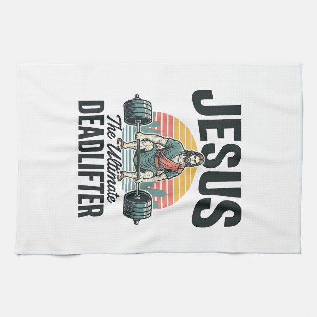 Jesus Der ultimative Deadlifter Vintage Geschirrtuch (Horizontal)