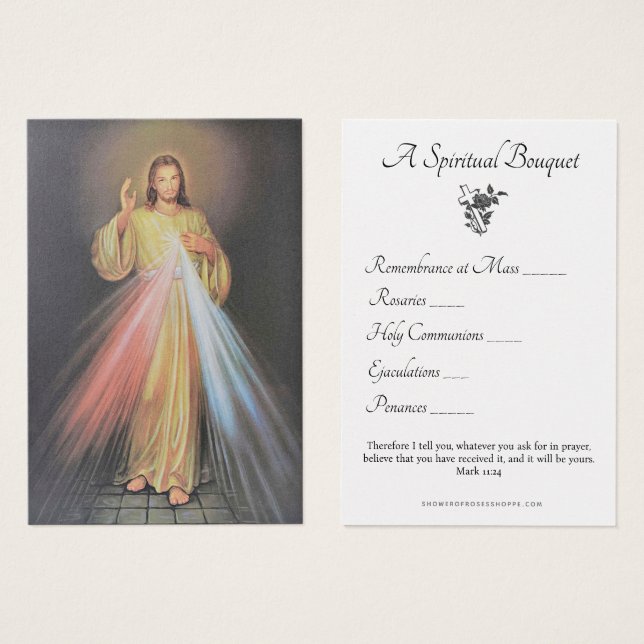 Jésus Divin Miséricorde Spirituelle Bouquet Prière (Devant & derrière)