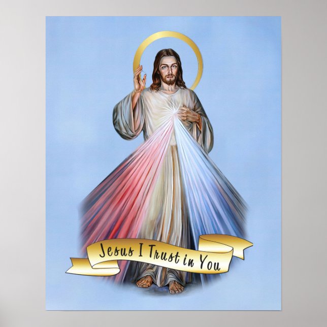Jesus Divine Mercy Blue English Poster (Vorne)