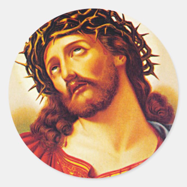 Jesus-Dornkrone Vintage Kunstmalerei Runder Aufkleber (Vorderseite)
