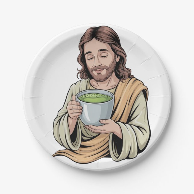 Jesus Drinken Matcha Drink Christlich Pappteller (Vorderseite)