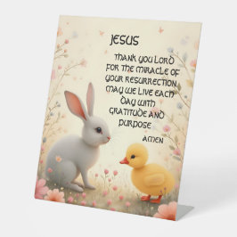 JESUS EASTER PRAYER pastellfarbene Blume Kleintier Sockelschild