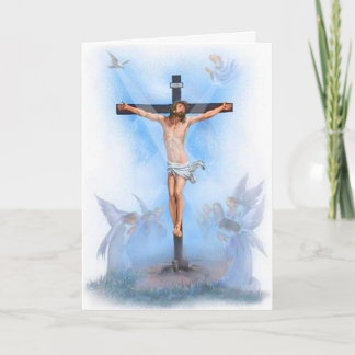Jésus en croix avec oiseaux Carte de voeux