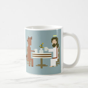 Jésus et diable ayant la tasse d'art de pixel de