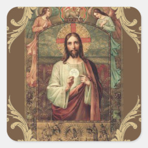 Jesus Eucharist Engel Erste Heilige Kommunion Quadratischer Aufkleber