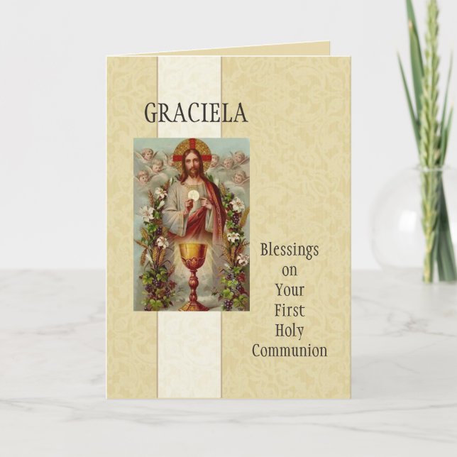 Jesus Eucharist Engel Erste Kommunionskarte Karte (Vorderseite)