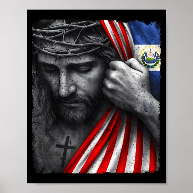 Jesus Faith Cross Crown America El Salvador Herita Poster (Vorne)